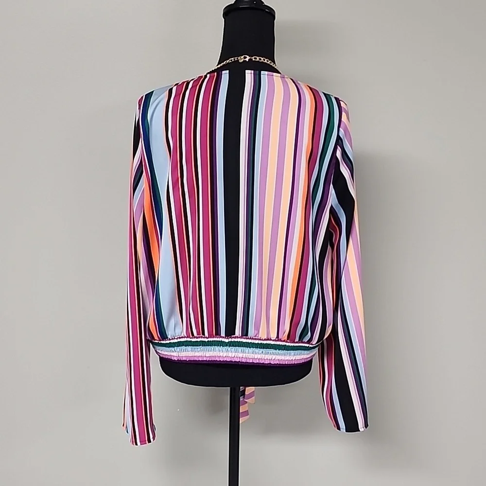 EXPRESS Striped Wrap Blouse - Picture 6 of 16